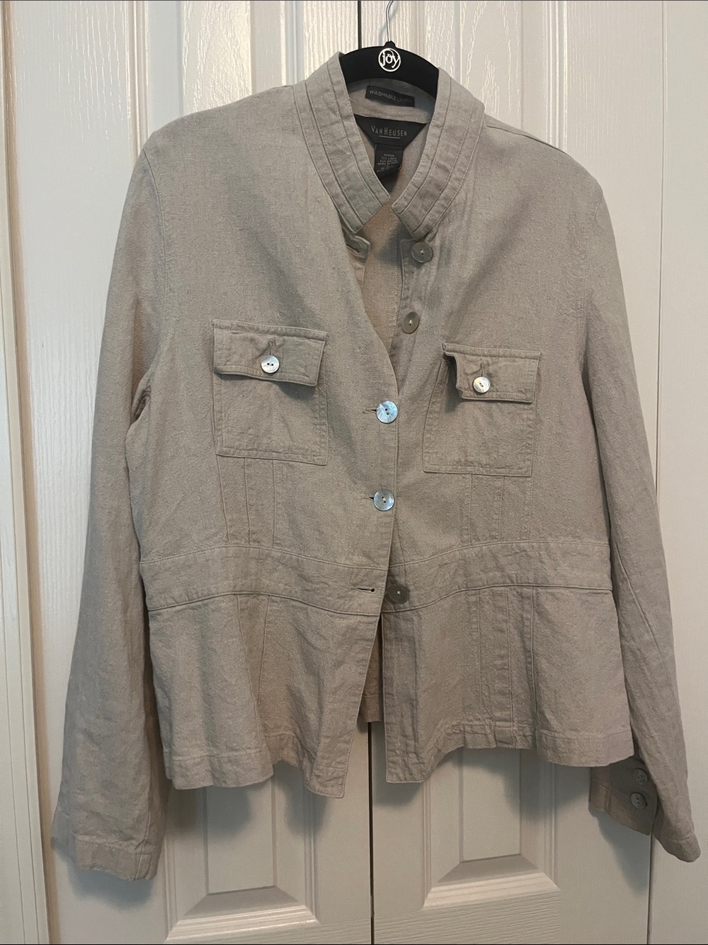 Van Heusen tan linen blend Textured Utility Jacket size L (runs small)